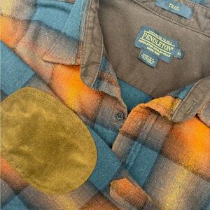 Pendleton Trail Shirt Mens XL Plaid Wool Flannel Button Up Pocket Elbow Patches
